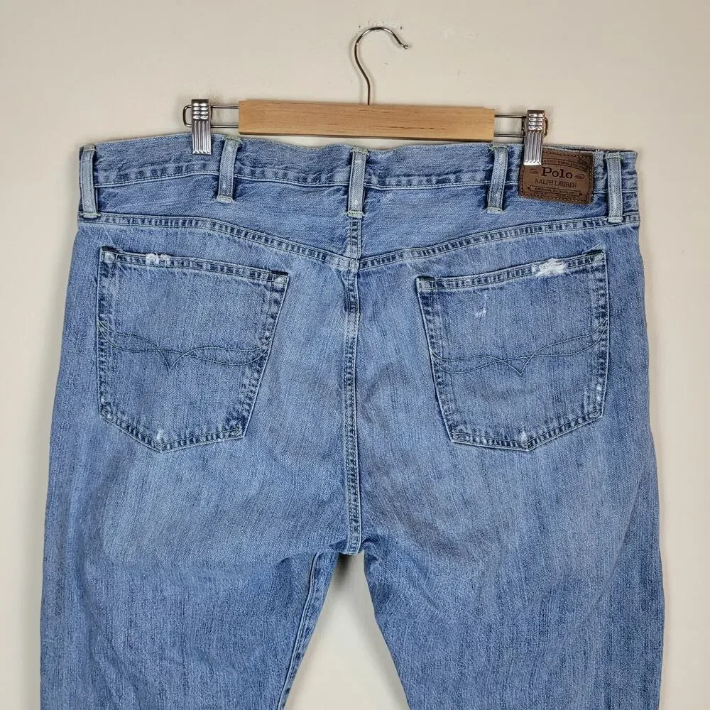Polo Ralph Lauren Jeans 38x30 Blue Thompson Relaxed Straight Leg‎ Distressed